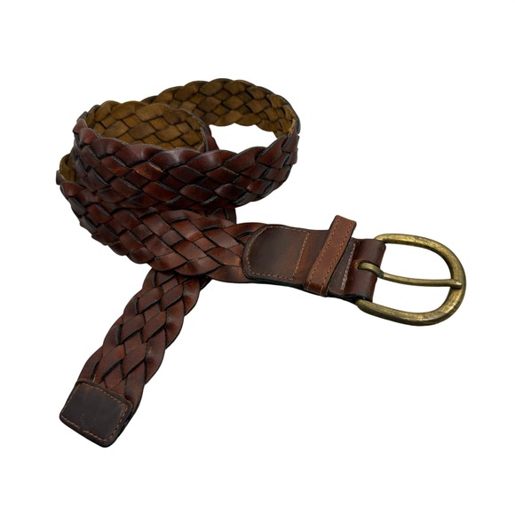 Talbots Accessories - Talbots Belt Womens Medium Brown Braided Leather Antique Brass Buckle Classic